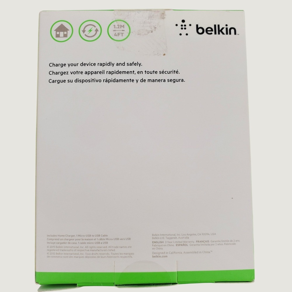 Belkin 10W 2.1A Universal Home Wall Charger & 4ft Micro USB Cable F8M667tt04 BLK - Picture 3 of 5